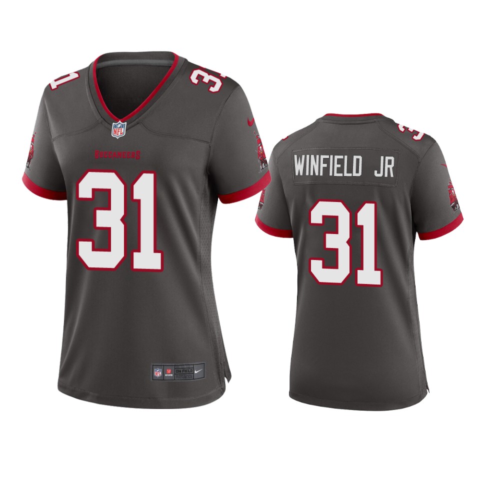 Nike women Tampa Bay Buccaneers #31 Antoine Winfield Jr. Pewter 2020 NFL Draft Alternate Game Jersey->women nfl jersey->Women Jersey